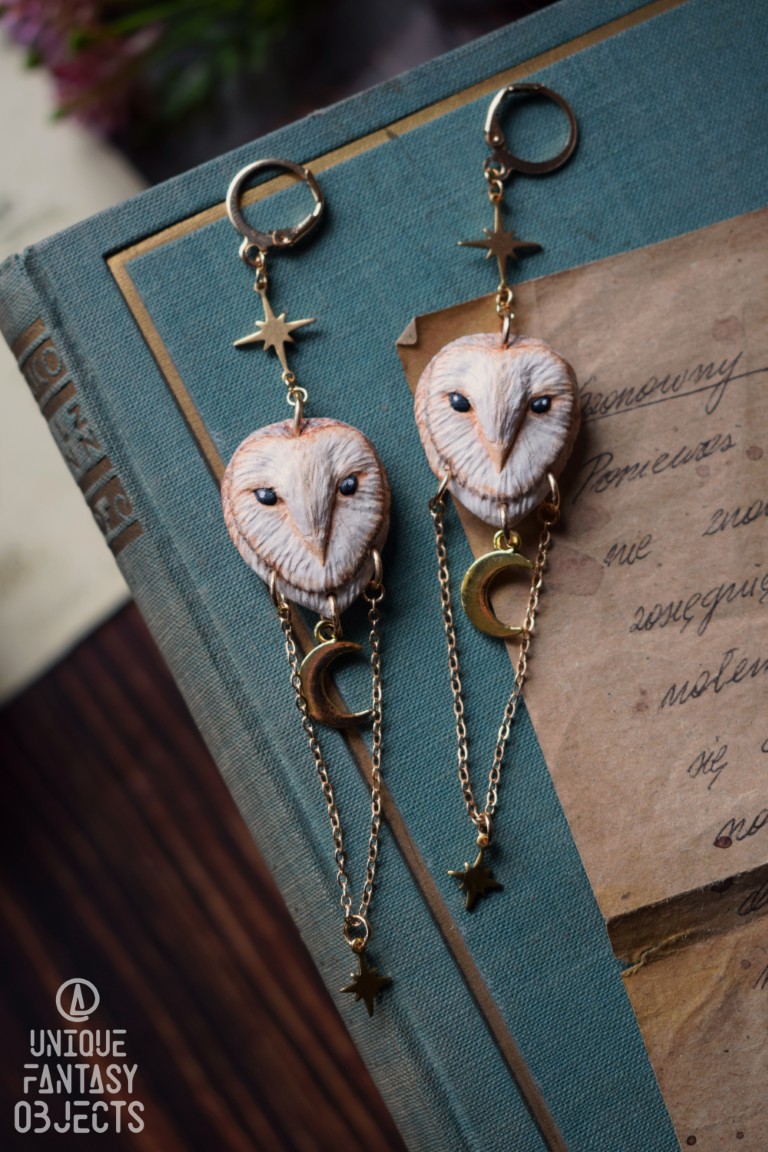 Kolczyki z płomykówką i łańcuszkami (Unique Fantasy Objects)