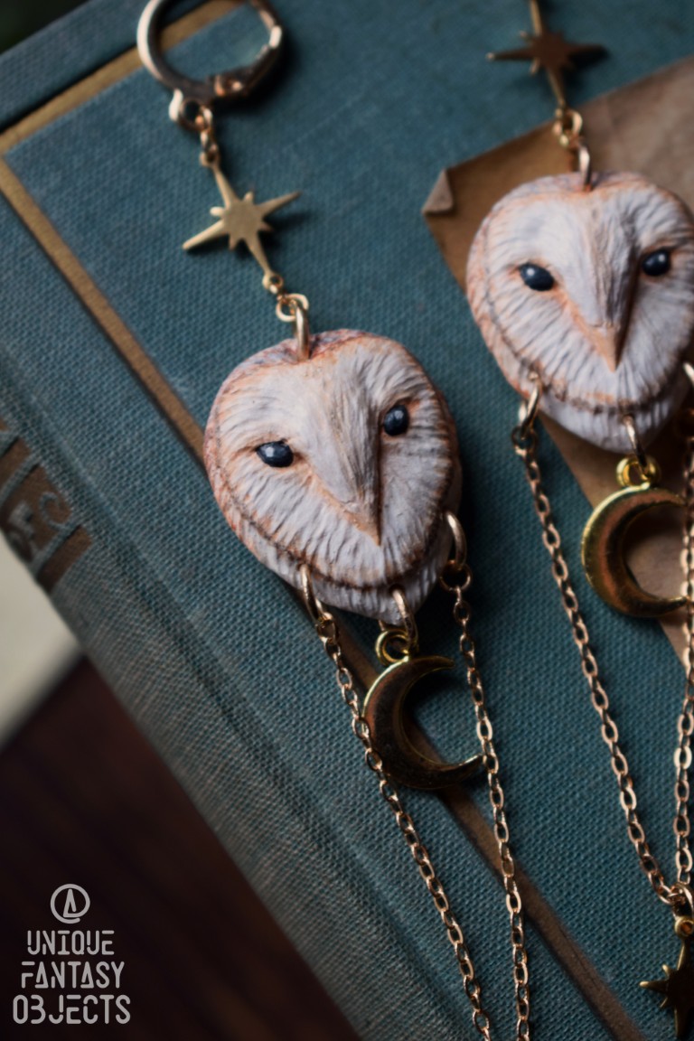 Kolczyki z płomykówką i łańcuszkami (Unique Fantasy Objects)