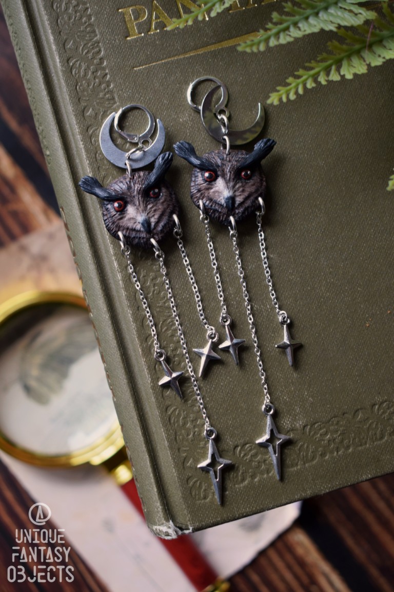 Kolczyki z puchaczem i łańcuszkami (Unique Fantasy Objects)