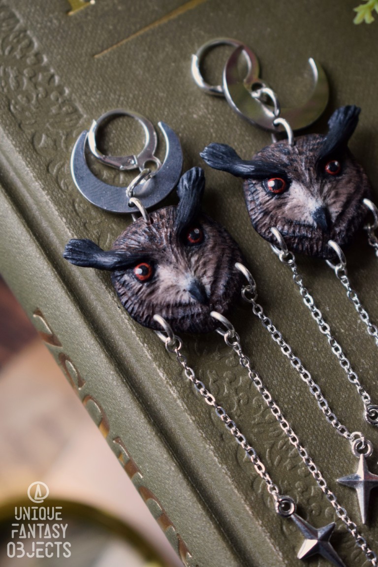 Kolczyki z puchaczem i łańcuszkami (Unique Fantasy Objects)